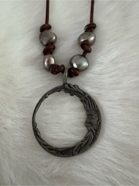 Silver Moon Pendant Necklace with Peacock Pearls